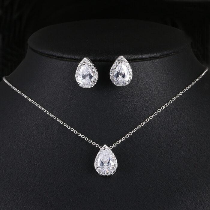 Water Drop Gemstone Necklace Earrings Jewelry Set - Gemstal