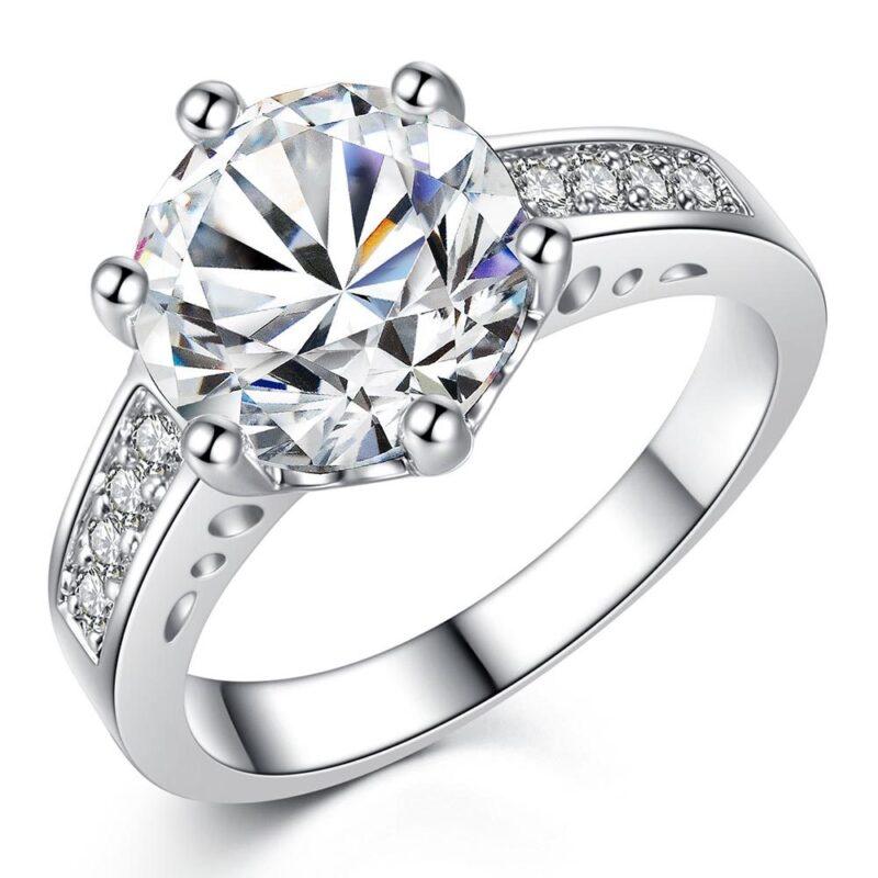 Six-Claw Gemstone Gold Ring Silver Color - Gemstal
