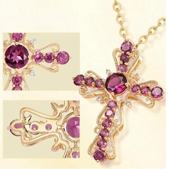 Garnet Cross Pendant With Colored Gemstones - Gemstal