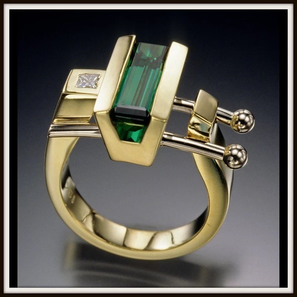 18K Gold Plated Ring With Green Gemstones - Gemstal